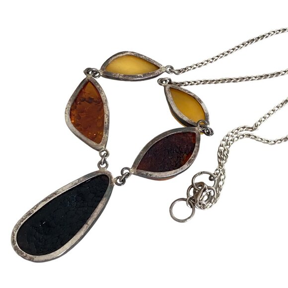sterling Silver 925 Amber Necklace Statement Butterscotch modernist scandinavian - Picture 8 of 12